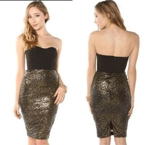Bardot black bustier gold sequin mini dress cocktail/cruise/party2/XXS